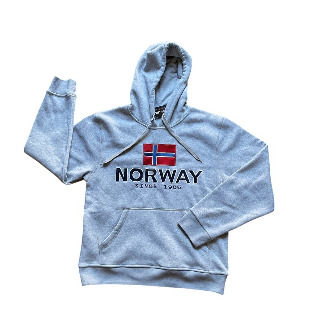 Vintage Norway Hoodie Gray Embroidered Flag Pullover Sweatshirt Size L NWT